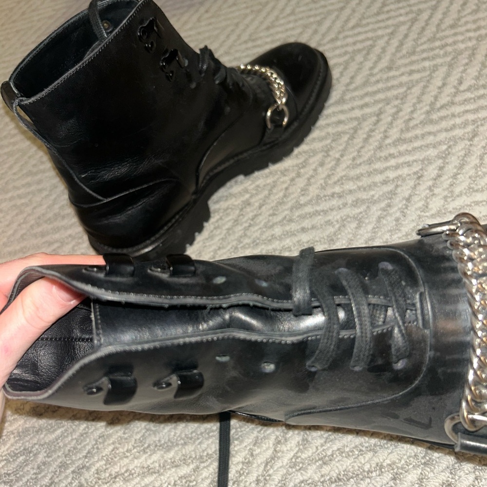 Burberry Leather Chain-Link Accents Combat Boots - Picture 10 of 10